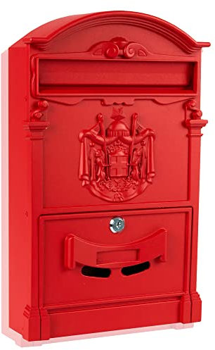 ZENO Letter Box Wall Mounted | Postbox | Large Traditional Post Box Mailbox | Post Letter Box for Home | Vintage Classic Mail Box with 2 Keys | Easy to Install | Keep Your Mail Safe (Red)