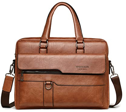 FANDARE Ventiquattrore Uomo Borsa Porta PC da Lavoro in PU Pelle, Tracolla Messenger per Ufficio Università 12.9 Pollici, Cartella per Insegnanti Scuola Business Marrone Chiaro