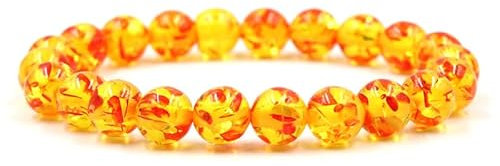 BCughia Bead Armband, Bracelet Gelb Beads Armband Rundschliff Bernstein 10 mm Naturstein Mantra Perlen mit Sechs Zeichen Schmuck Geschenk 19cmx10mm
