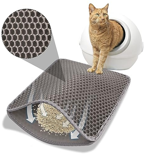 Katzenklo Matte, Grau katzenklo matte Waben Design Katzenstreu Matte Doppelstreu Matte für wasserdichte Katzentoilettenauskleidung(30 * 45CM)