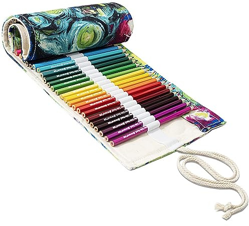 Gelishan Kit de lápices de lona con 72 ranuras, rollo de lápices de artista, lavable, a la moda, soporte enrollable para lápices de colores, multiusos, para artistas, escuela, oficina, multicolor