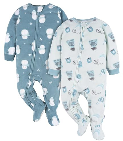 Gerber Unisex Baby Toddler Fleece Footed Holiday Pajamas 2-Pack, Blue Winter Items, 5T