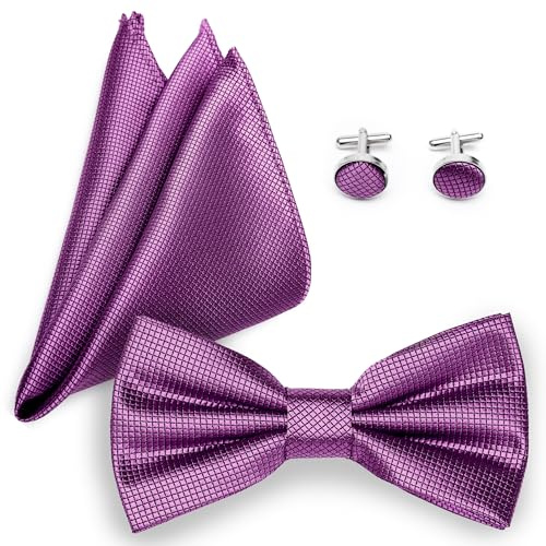 Ladeheid Fliege mit Einstecktuch Set Herren inkl. Manschettenknöpfe SETBHC (12cm x 6cm, Violett)