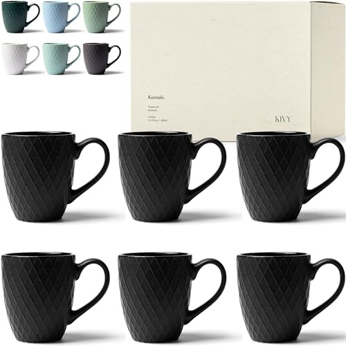 KIVY Tassen Set 6er x 400ml - Große Kaffeetassen Set - Teetassen | KKaffeetasse groß - Kaffee Tassen Sets - Kaffeebecher Keramik Becher - Bechersets - Kaffeepott Modern- Kaffeehäferl- Schwarz