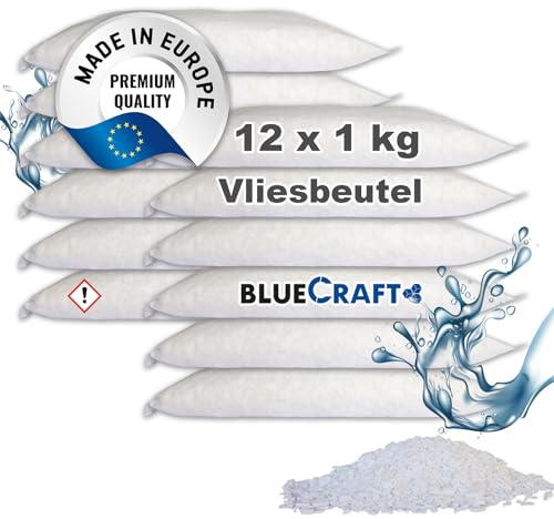Bluecraft 12x 1kg Luftentfeuchter Nachfüllpack Entfeuchter Granulat im Vliesbeutel Raumentfeuchter ohne Strom Feuchtigkeitskiller Raumluftentfeuchter Trockenmittelbeutel Schimmelschutz