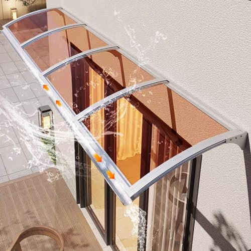 Haustürvordach Pultvordach aus 2.5mm Dicke Braun Polycarbonat und Silber Aluminiumrahmen,Pultvordach Überdachung,Wetterfeste Vordach für Eingangstür Großes Waschbecken (80x260cm/32 x102)