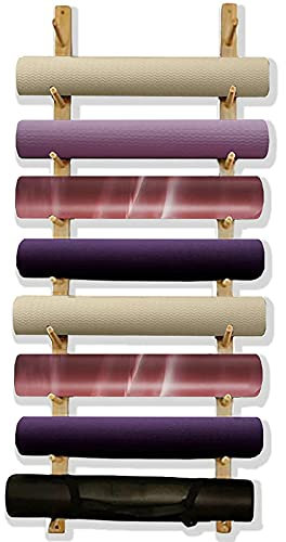 Miuxe 9-Etagen Wandhalterung Für Yogamatten Aus Holz Multifunktionaler Home Gym Storage Organizer | Workout Equipment Display Stand Foam Roller Floating Shelves, Yoga Room/Home Gym Dekoration