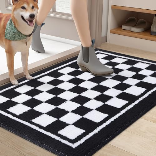 smiry Soft Door Matts Indoor, Super Absorbent Door Mat, 50 x 80 cm, Black | Machine Washable, Low-Profile, Dirt Trapper, Non-Slip, for Front Back Door, Muddy Paws, Doormat, Floor Mat, Entrance Rug