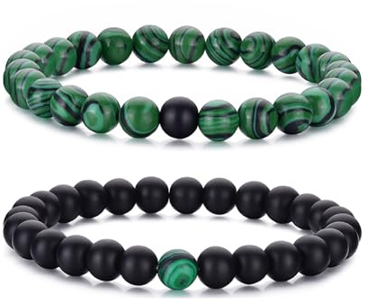 Pulsera de ojo de tigre para hombres Juego de pulseras de cuentas de piedra natural de 8 mm Pulseras elásticas de roca de lava Pulsera ajustable con cuentas de cristal negro para hombres y mujeres