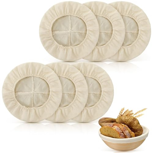 Boao 6 piezas de cesta de prueba de pan, cubierta de tela de ratán natural para hornear masa Banneton, cesta de masa madre, suministros para hornear pan (8.5 pulgadas)