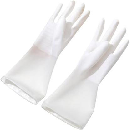 gant menage, Gants En Caoutchouc, Gantss De Ménage Réutilisables, Gants De Cuisine En Caoutchouc, Gantss De Nettoyage Pour Laver la Vaisselle, Blanc