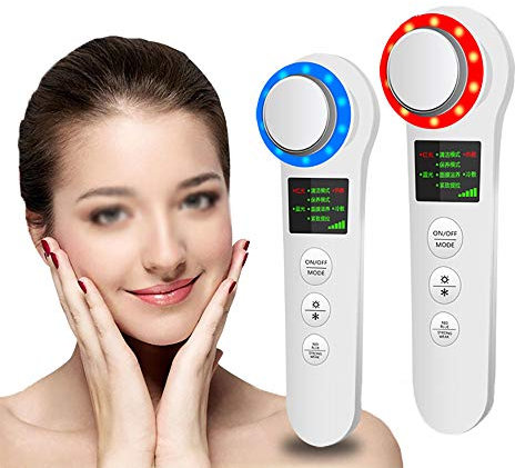 Dispositivo de Belleza ultrasónico, masajeador Facial, con Terapia de luz Caliente/fría+iónica+roja/Azul para Limpieza, desmaquillante, antienvejecimiento, eliminación de Arrugas, Estiramiento de la