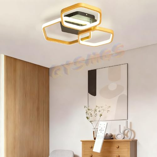 QYSMGS Dimmbare LED Deckenleuchte moderne 3/5 Runde Ring Deckenlampe Deckeneinbauleuchte gold schwarz Deckenleuchte mit Fernbedienung für Wohnzimmer Schlafzimmer Küche Büro Zimmer Lounge (Gold, 45CM)