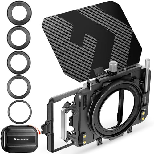 K&F CONCEPT Matte Box with Two 4 x5.65 Filter Trays, Camera Matte Box with Carbon Top Flag, 5 Adapter Rings 67mm/ 72mm/ 77mm/ 82mm/ 95mm Lenses, Compatible with SmallRig NISI TIFFEN Filter Accessory