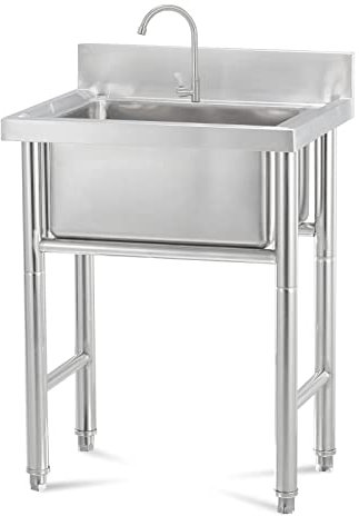 CAFIEDR Lavello da Cucina Singolo Commerciale, lavabo Quadrato Portatile a Incasso, lavabo per postazione di Lavoro, lavabo in Acciaio Inox per Interni ed Esterni,60 * 60 * 90cm