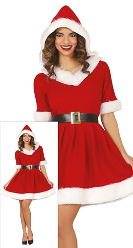 GUIRMA | Disfraz Hooded Santa Girl Adulto (36-38/S) - Vestido, Capucha y Cinturón - Disfraces de Navidad, Año Nuevo y Fiestas de Papá Noel - Ideal para Mujeres - Rojo