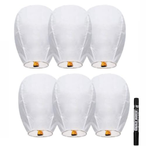 6 faroles de papel, linternas chinas, linternas para liberar en la memoria, linterna blanca para bodas, cumpleaños, fiestas, recuerdos y mucho más, pantalla de papel, Navidad para pedir deseos