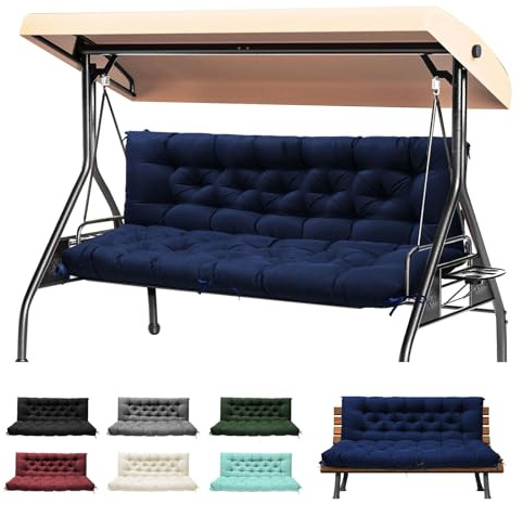 DANGHOOGY Porch Swing Cushions, Waterproof Swing Cushions Replacement with Backrest, Outdoor Swing Bench Cushions 2-3 Seater Replacement for Patio Furniture 60x40 (Navy)