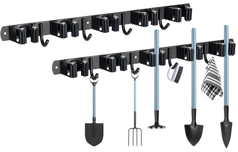 2 Stück Selbstklebendes Edelstahlbesenmop-Halter für Wand, Schrank, Balkon und Badezimmer, 10 Halter und 8 Haken