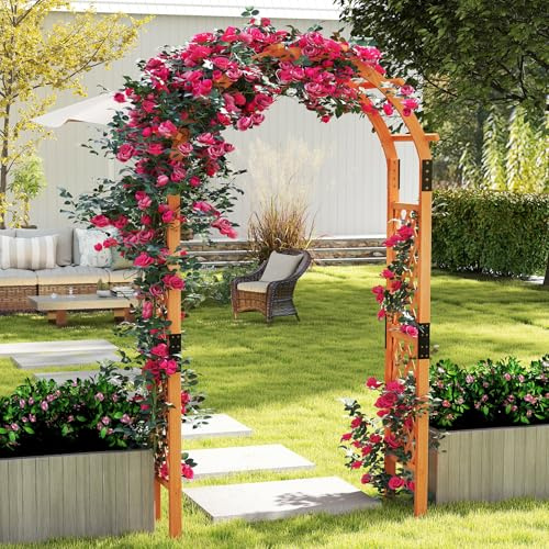 COSTWAY Rosenbogen Holz, Gartenbogen für Kletterpflanzen, Torbogen Spalier, Rankhilfe Rankgitter Rankbogen, Halbbogen für Garten, Hochzeit, Party, Tannenholz, 132 x 45,5 x 235 cm