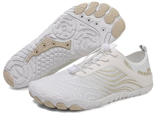 Scarpe da acqua per camminare a piedi nudi per donne e uomini, scarpe da scoglio con punta ampia, antiscivolo e ad asciugatura rapida, traspiranti, calzini acquatici per spiaggia, piscina, Bianco C