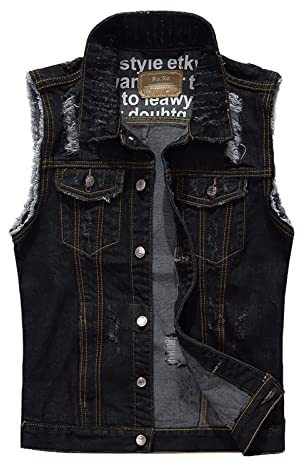 Mymyguoe Classics Herren Weste Denim Vest Ärmellose Jeansweste Männer Cowboy Ärmellos Jacken Klassische Kutte Jeans Weste Biker Casual Freizeitweste Anglerweste Reporterwesten Safari Weste