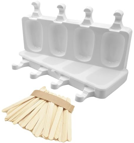 2 Pezzi Stampi per ghiaccioli in silicone 8 Cavità Stampi per Gelato Riutilizzabile Materiale spesso Senza BPA, con 100 bastoncini in legno, Ideale per cioccolato Gelato, gelati in diversi gusti