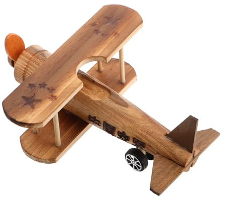 SUPVOX Holz Vintage Flugzeug Modell Kleines Flugzeug Spielzeug Hölzerne Doppeldecker Skulptur Schreibtischdeko Für Heim Und Büro
