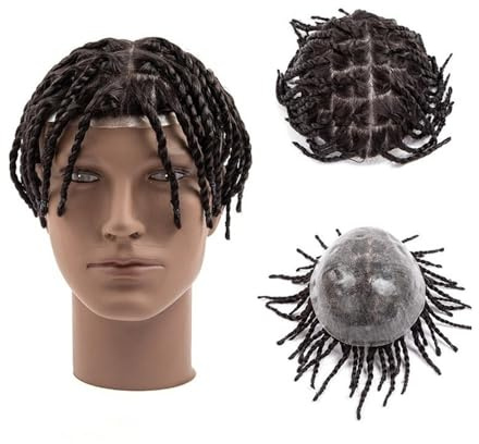Parrucca per capelli da uomo, 15,2 cm, trecce all'uncinetto intrecciate, capelli umani a pelle intera iniettati, parrucca dreadlock Toupet da uomo (4#,7x9)