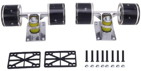 Fockety Longboard-Skateboard-Achsen- und -Rollen-Set, 55 x 45 mm Skateboard-Rollen, Skateboard-Achsen-Rollen-Kombi-Set aus Aluminiumlegierung, Skateboard-Hardware-Kombi-Starter (Black)