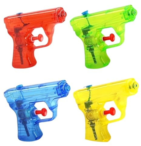 Set mit 4 transparenten Wasserpistolen, Mini-Länge, 12 cm, zufällige Farbe, für Spiele im Freien und Wasserschlachten