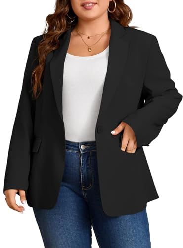 Cicy Bell Womens Plus Size Casual Blazers Lapel Long Sleeve Work Office Suit Jackets Open Front Curvy Blazers Black