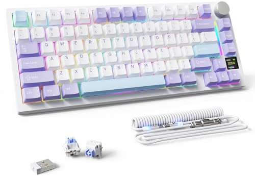 MAMBASNAKE Attack Shark X820 Ultra Clavier de Jeu Mécanique sans Fil 2.4G/BT/USB C, QWERTY TKL 75% Gasket Hot Swap, TFT écran & Volume Knob, LIGHTSYNC RGB Chroma, Câble Spiralé - Shark Switch/Violet