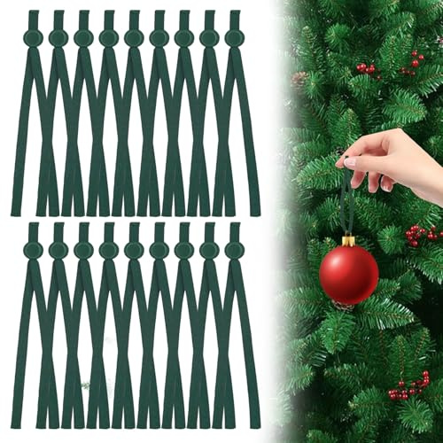 100Pcs Green Decorative Ribbons for Christmas Tree Hanging Ornaments Supplies, Small Adjustable Non Slip Ornament Hooks Decorations Supplies for Xmas Tree