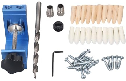 Telituny 46 Stück Pocket Hole Jig Set, Taschenloch Bohrschablone, Aluminiumlegierung Einstellbar Holzdübel Pocket Hole Jig, Taschenlocher Schräglochbohrpositionierer mit Zubehör, für Möbelbau