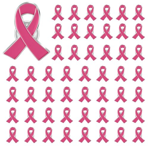 Générique Lot de 50 Broches en Forme Ruban Rose, Octobre Rose Accessoires 2025, Broche de Sensibilisation Cancer du Sein Pin's Ruban Roses Pour Sensibilisation Cancer Du Sein Avec épingles à Nourrice