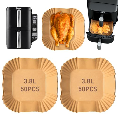 Ankway 100 Pièce Papier Cuisson Air Fryer pour Ninja Air Fryer, 14cm Carré Accessoires Air Fryer pour Ninja Double Stack 7,6L SL300EU, BPA Free & Jetable
