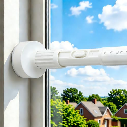 One Click Tension Curtain Rod 40-67 Adjustable Shower Rod White Anti Slip No Drilling Suitable for Windows Bathroom Kitchen Closet Outdoor Courtyard