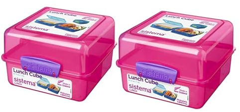 Sistema Brotdose Kinder mit Fächern | Lunch Cube, 1,4 l Pink (2x 1,4 L Lunch Cube)