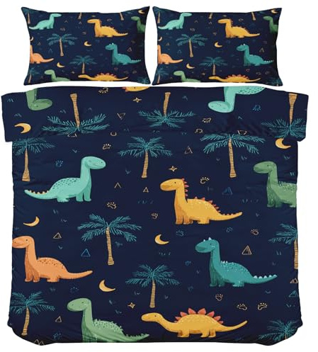 Générique Housse de Couette Enfants Motif Dinosaures Mignon - Parure de lit Animaux 90x190 - Literie en Microfibre avec 1 Taie d'oreiller 65x65 - Réversible 2 Pièces - Fermeture Éclair Dk1029