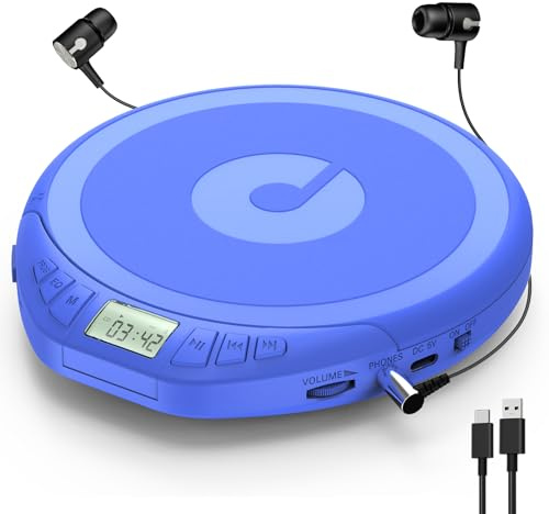 CD Player Tragbar: KOVCDVI Tragbarer CD-Player mit LCD-Display Blau | Unterstützt CD-R/CD-RW/MP3-Wiedergabe, Kopfhöreranschluss, BBS/POP/ROCK/JAZZ/CLAS Soundmodi