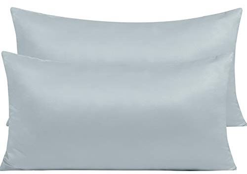 NTBAY Zippered Satin Pillow Cases for Hair and Skin, Luxury King Hidden Zipper Pillowcases Set of 2, 20x36 Inches, Grey