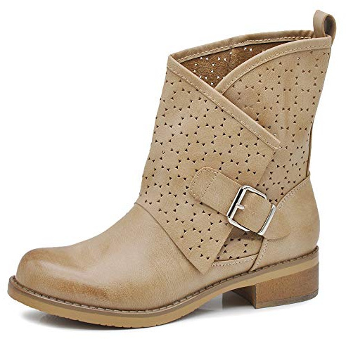 IF Fashion Damenschuhe Stiefel Stiefeletten Knöchel Biker Schnallen Amphibien 630, 630 Beige, 36 EU