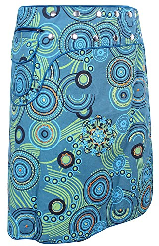 Vishes - Alternative Bekleidung - Wickelrock kurz Rock zum Wickeln Druckknöpfe Blumen Kreise Bestickt türkis 36-46