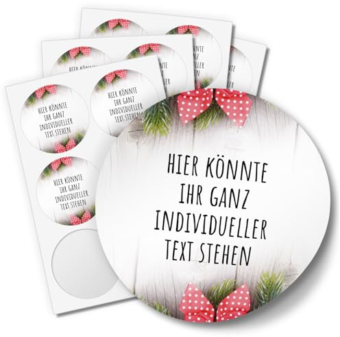 24 Weihnachtsaufkleber PERSONALISIERT mit Ihrem Text für Geschenke und Produkte zu Weihnachten - Aufkleber Etiketten Geschenkaufkleber rund, Motiv Schleifen