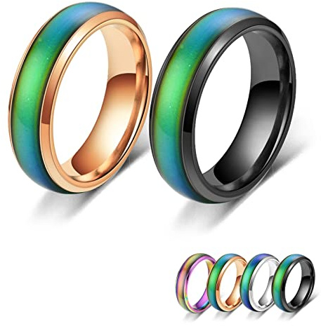 Bymivofun 2 stycken stämningsringar, temperaturkänslomässig ring, rostfritt stål färgförändring, stämning, för vän flickvän daglig fest födelsedag alla hjärtans dag årsdag, 55.5 (17.8), Rostfritt stål