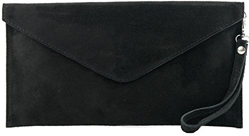 modamoda de - T106 - Pochette da sera italiana in pelle scamosciata, Nero , S