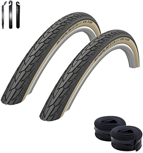 2 x Schwalbe Road Cruiser Fahrradreifen k-Guard Gumwall 47-622 (28 x 1,75) + 2 Schwalbe Schläuche AV17 inkl. Reifenheber