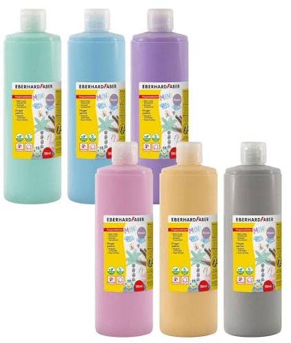 Eberhard Faber 578906 - Pinturas de dedos EFA Color, 6 colores pastel con 750 ml cada uno, pinturas de dedos no tóxicas para niños