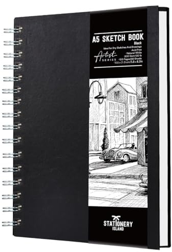 STATIONERY ISLAND A5 Skizzenbuch, 200 g/m² Dickes Papier, Spiralgebundener Zeichenbuch A5 Hardcover, Skizzenblock zum Skizzieren, Illustration, Porträt, 50 Blatt/100 Seiten